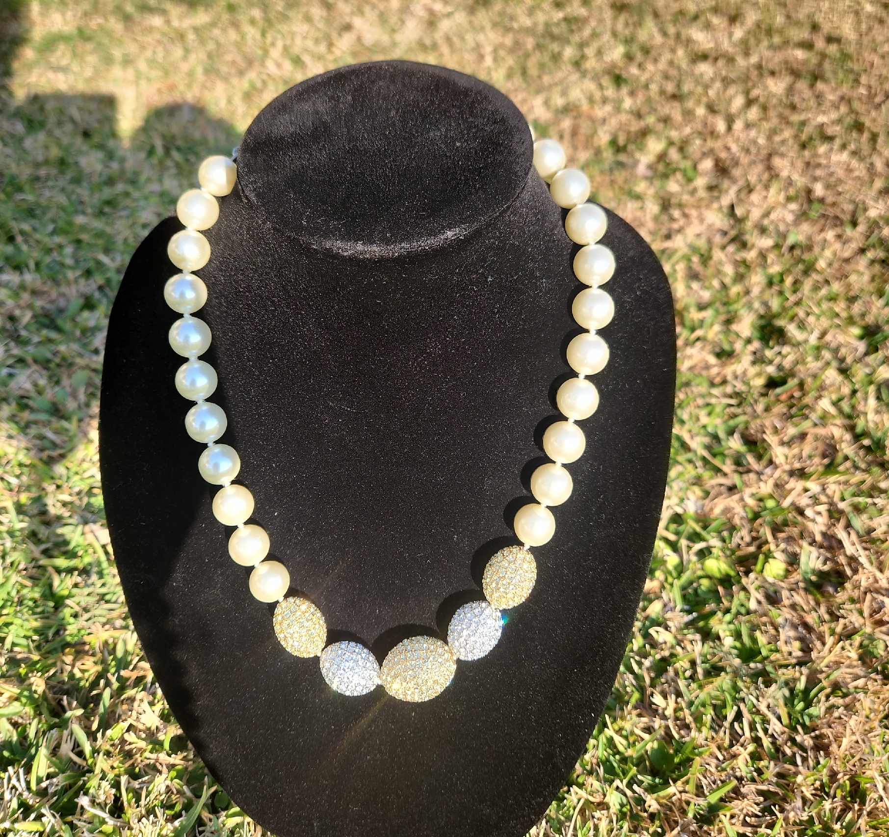 Elegant White And Gold Beaded Crystal Necklace Joan Boyce